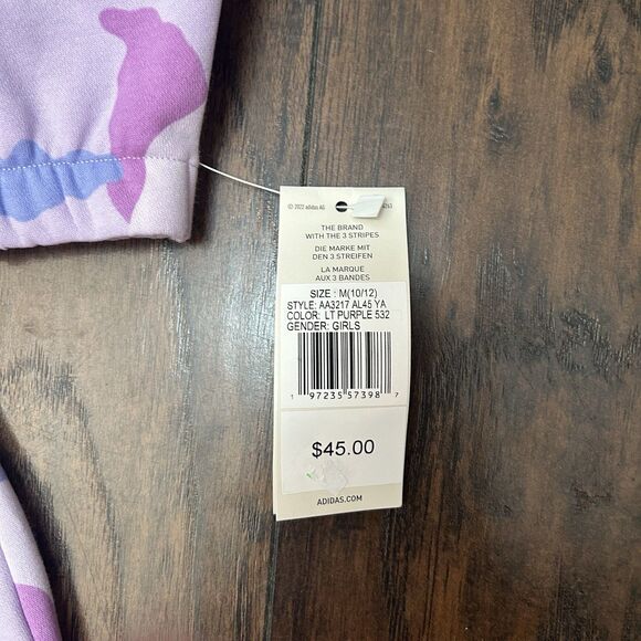 Adidas Girls Loose Fit Pullover Purple Camo Sweatshirt Medium 10/12 NWT AA3217 - Picture 2 of 5